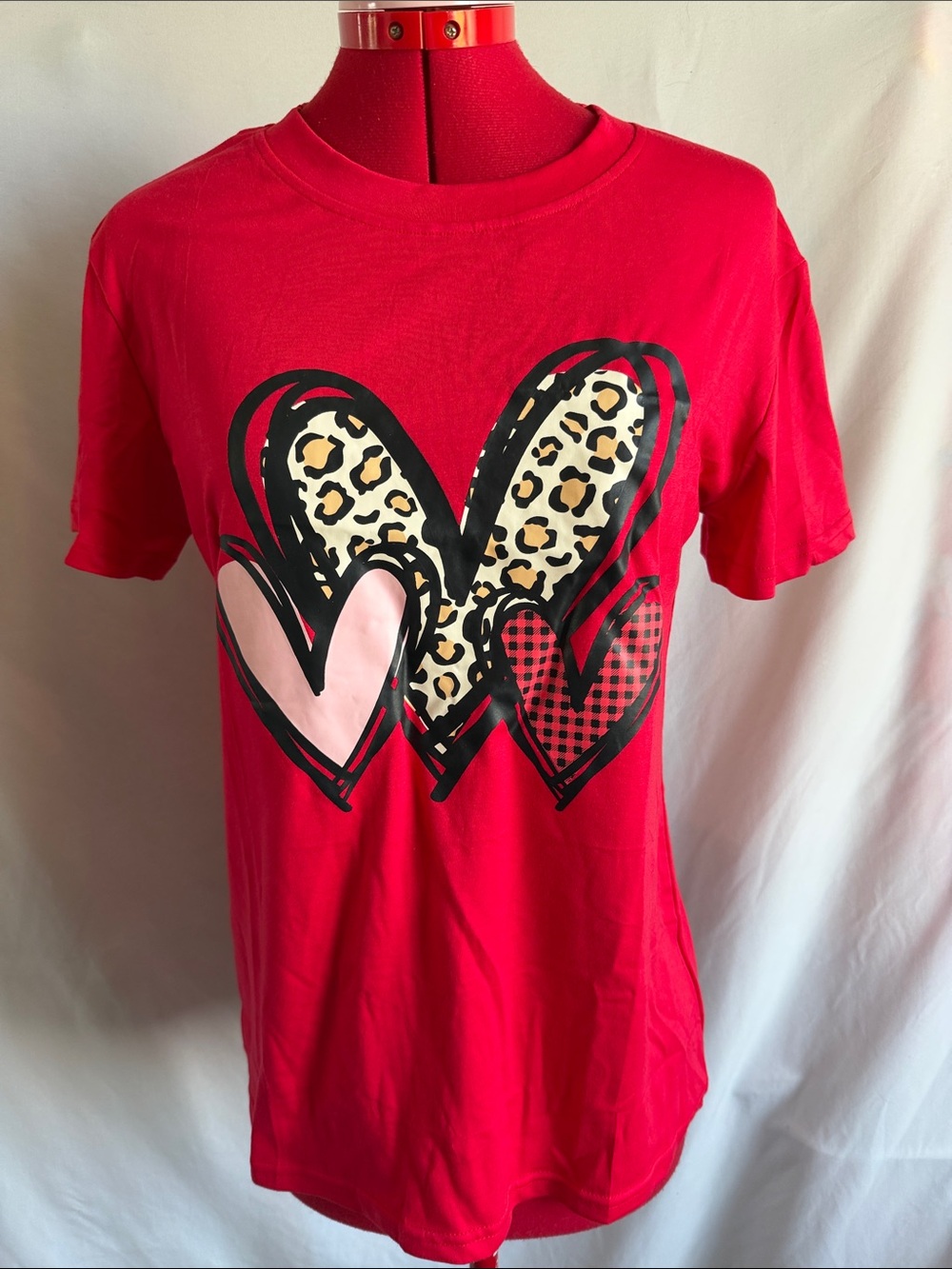 Red Heart Graphic Short Sleeve Tee with Leopard Accents